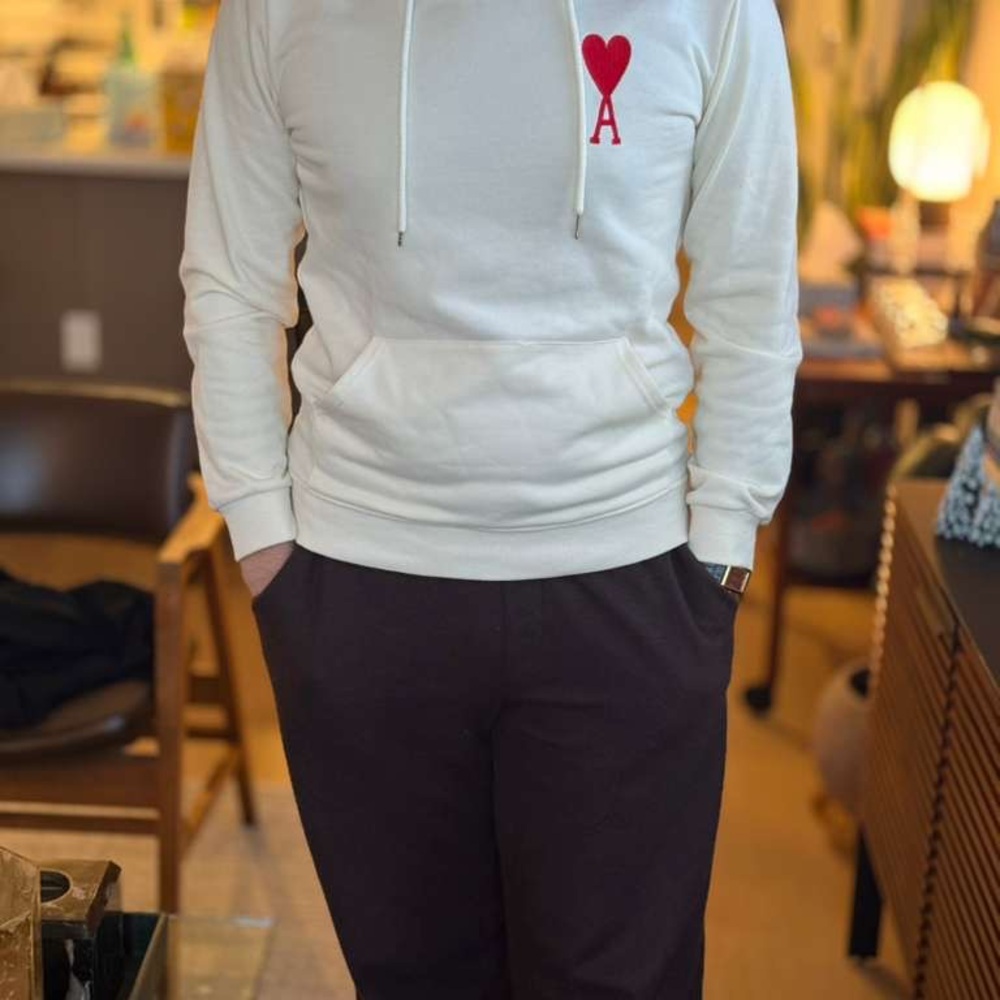 Ami Paris Cream Hoodie with Red Heart – Size M